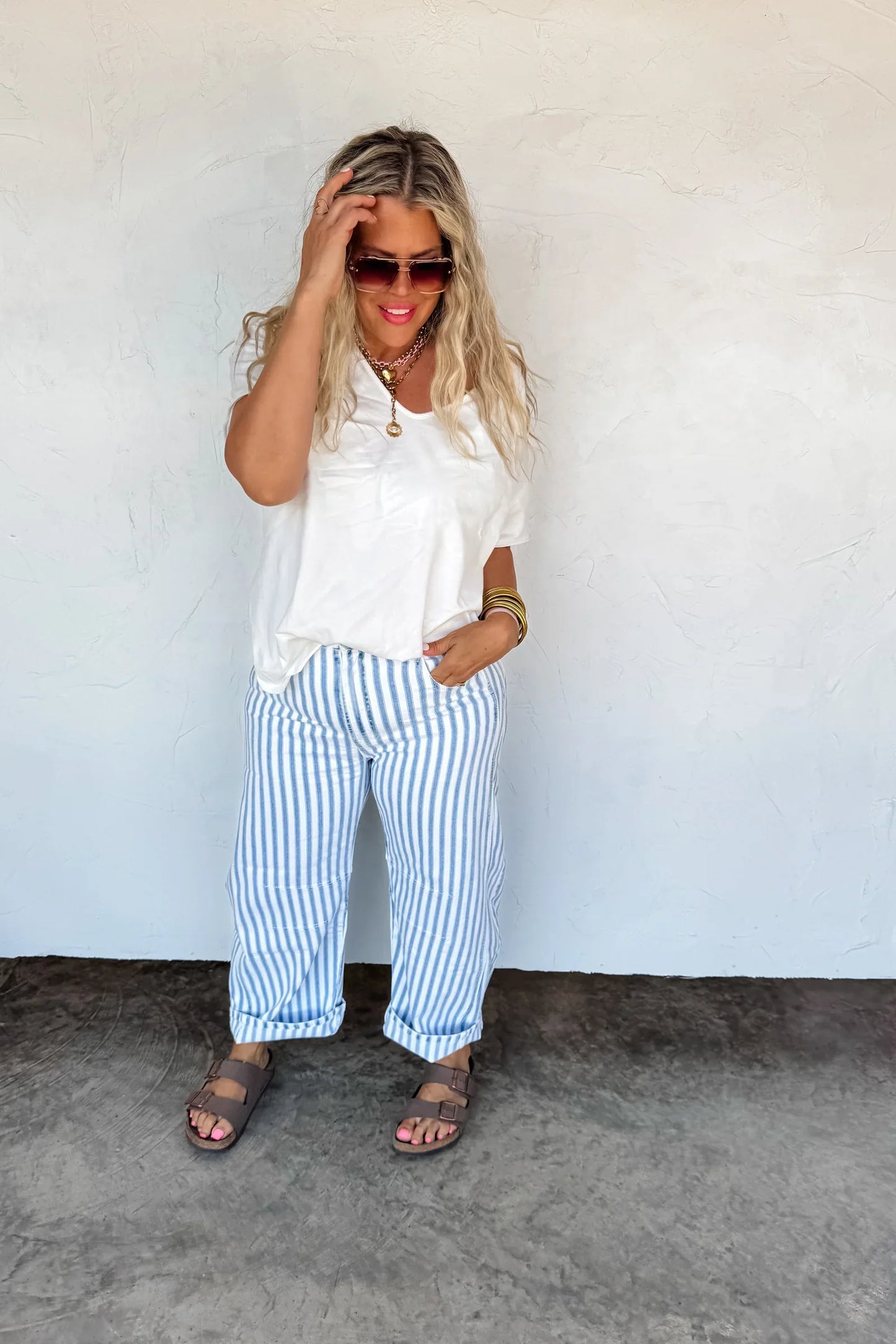 PREORDER: Beachy Stripe Barrell Jean