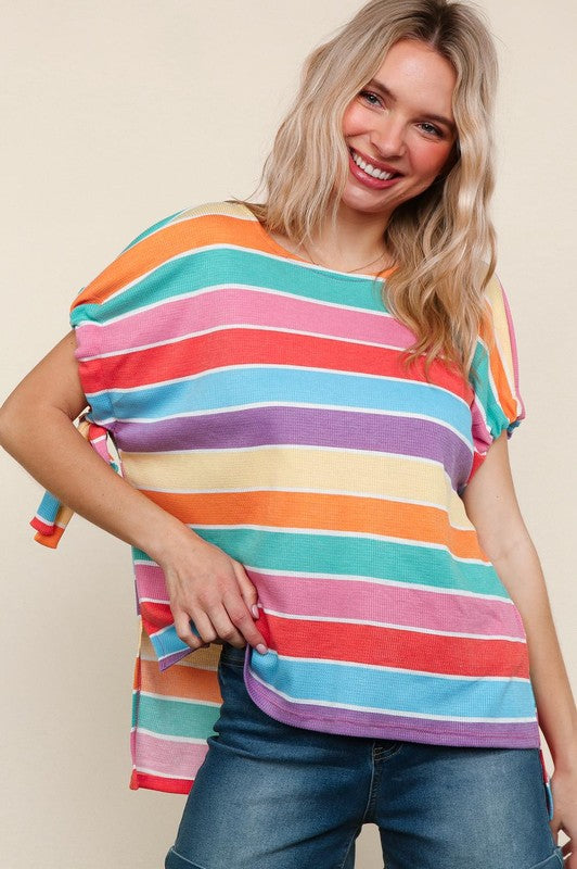Feeling Bold Multicolor Stripe Dolman Bow Tie Sleeve Top
