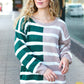 Hunter Green & Taupe Striped Color Block Sweater