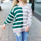 Hunter Green & Taupe Striped Color Block Sweater