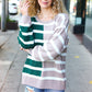 Hunter Green & Taupe Striped Color Block Sweater