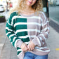 Hunter Green & Taupe Striped Color Block Sweater