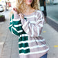 Hunter Green & Taupe Striped Color Block Sweater