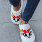 Christmas Reindeer Print Fleece Slippers