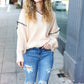 The Perfect Day Oatmeal Notched Neck Contrast Stitch Knit Hoodie