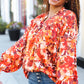 Fall Vibes Rust Floral Print Notched Neck Smocked Satin Top