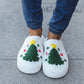 Christmas Tree Print Fleece Slippers