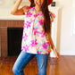 Tropical Breeze Peach Floral Banded V Neck Flutter Sleeve Top