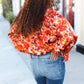 Fall Vibes Rust Floral Print Notched Neck Smocked Satin Top