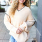 The Perfect Day Oatmeal Notched Neck Contrast Stitch Knit Hoodie