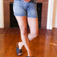 Judy Blue Medium Blue Mid-Rise Button Flap Back Pocket Denim Shorts