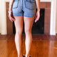 Judy Blue Medium Blue Mid-Rise Button Flap Back Pocket Denim Shorts
