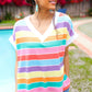 Sieze The Day Rainbow Striped V Neck Drop Shoulder Thermal Knit Top