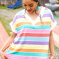 Sieze The Day Rainbow Striped V Neck Drop Shoulder Thermal Knit Top