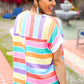 Sieze The Day Rainbow Striped V Neck Drop Shoulder Thermal Knit Top