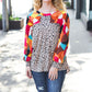 Rust & Khaki Geometric Animal Print Color Block Bubble Sleeve Top