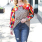 Rust & Khaki Geometric Animal Print Color Block Bubble Sleeve Top