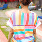 Sieze The Day Rainbow Striped V Neck Drop Shoulder Thermal Knit Top