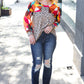 Rust & Khaki Geometric Animal Print Color Block Bubble Sleeve Top