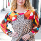 Rust & Khaki Geometric Animal Print Color Block Bubble Sleeve Top