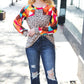 Rust & Khaki Geometric Animal Print Color Block Bubble Sleeve Top