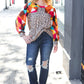 Rust & Khaki Geometric Animal Print Color Block Bubble Sleeve Top