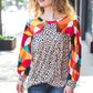 Rust & Khaki Geometric Animal Print Color Block Bubble Sleeve Top