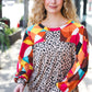 Rust & Khaki Geometric Animal Print Color Block Bubble Sleeve Top