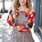 Rust & Khaki Geometric Animal Print Color Block Bubble Sleeve Top