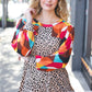 Rust & Khaki Geometric Animal Print Color Block Bubble Sleeve Top