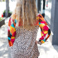 Rust & Khaki Geometric Animal Print Color Block Bubble Sleeve Top