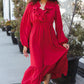 Beautiful You Holiday Red Overlap Ruffle V Neck Midi Dress