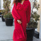 Beautiful You Holiday Red Overlap Ruffle V Neck Midi Dress