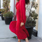 Beautiful You Holiday Red Overlap Ruffle V Neck Midi Dress