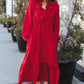 Beautiful You Holiday Red Overlap Ruffle V Neck Midi Dress