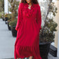 Beautiful You Holiday Red Overlap Ruffle V Neck Midi Dress