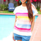 Feeling Playful Blue & Fuchsia Striped Short Dolman Sleeve Knit Top