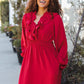 Beautiful You Holiday Red Overlap Ruffle V Neck Midi Dress