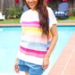 Feeling Playful Blue & Fuchsia Striped Short Dolman Sleeve Knit Top