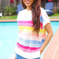 Feeling Playful Blue & Fuchsia Striped Short Dolman Sleeve Knit Top