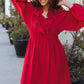 Beautiful You Holiday Red Overlap Ruffle V Neck Midi Dress