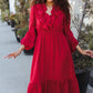 Beautiful You Holiday Red Overlap Ruffle V Neck Midi Dress