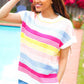 Feeling Playful Blue & Fuchsia Striped Short Dolman Sleeve Knit Top