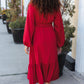 Beautiful You Holiday Red Overlap Ruffle V Neck Midi Dress