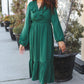 Beautiful You Holiday Green Overlap Ruffle V Neck Midi Dress