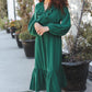 Beautiful You Holiday Green Overlap Ruffle V Neck Midi Dress