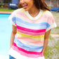 Feeling Playful Blue & Fuchsia Striped Short Dolman Sleeve Knit Top