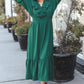 Beautiful You Holiday Green Overlap Ruffle V Neck Midi Dress