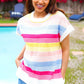 Feeling Playful Blue & Fuchsia Striped Short Dolman Sleeve Knit Top