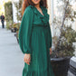 Beautiful You Holiday Green Overlap Ruffle V Neck Midi Dress